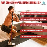 Boldfit Resistance Band Set with Handles, Portable Toning Tubes with Door Anchor & Foam Handles. Resistance Tube Kit with Bag and Ankle Straps Included