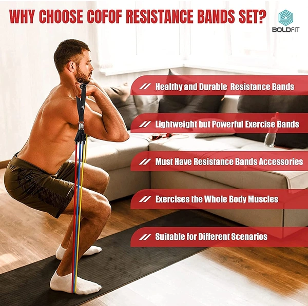 Boldfit Resistance Band Set with Handles, Portable Toning Tubes with Door Anchor & Foam Handles. Resistance Tube Kit with Bag and Ankle Straps Included