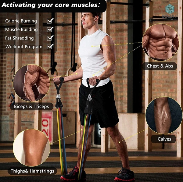 Boldfit Resistance Band Set with Handles, Portable Toning Tubes with Door Anchor & Foam Handles. Resistance Tube Kit with Bag and Ankle Straps Included
