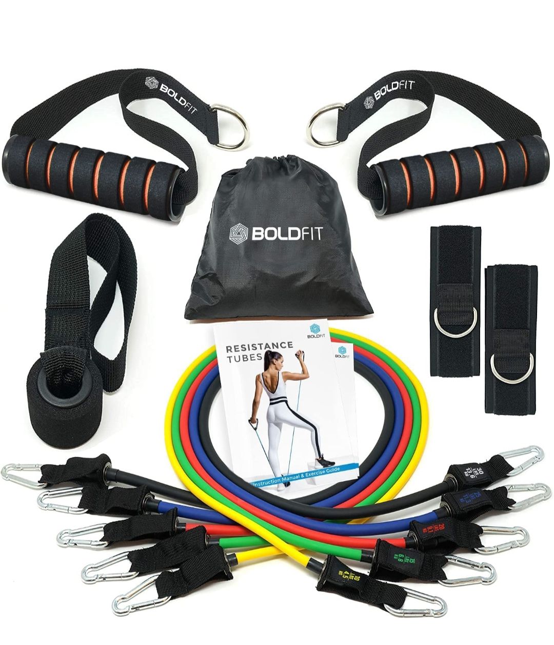 Boldfit Resistance Band Set with Handles Portable Toning Tubes with Door Anchor Foam Handles. Resistance