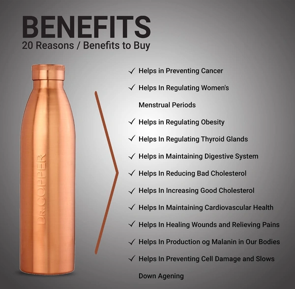 Dr. Copper World's First Seam Less Copper Water Bottle, Copper Bottles for Water 1 Liter,100% Pure Copper Water Bottles 1 Litre Best, Leak Proof Copper Bottles 1 Litre 1000ml
