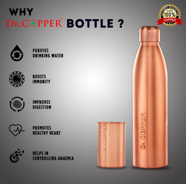 Dr. Copper World's First Seam Less Copper Water Bottle, Copper Bottles for Water 1 Liter,100% Pure Copper Water Bottles 1 Litre Best, Leak Proof Copper Bottles 1 Litre 1000ml