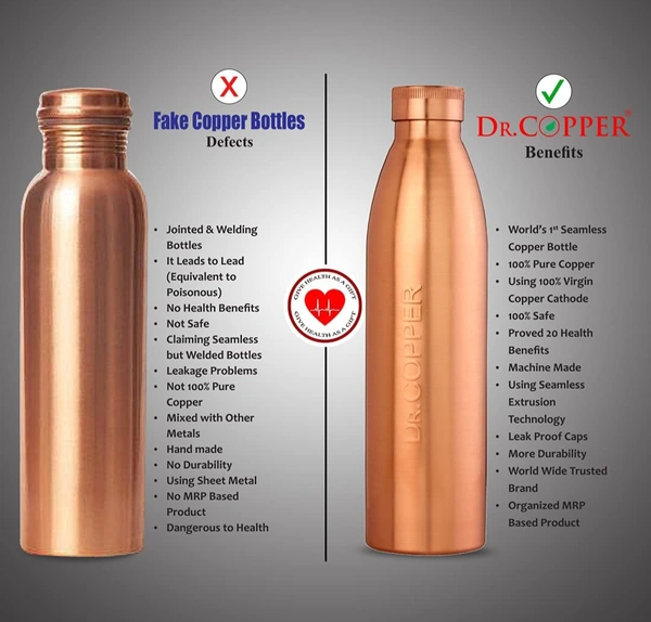 Dr. Copper World's First Seam Less Copper Water Bottle, Copper Bottles for Water 1 Liter,100% Pure Copper Water Bottles 1 Litre Best, Leak Proof Copper Bottles 1 Litre 1000ml