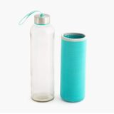 Home Centre Favola-Cyprus Glass Water Bottle with Pouch - 600 ml - Blue, 1 Piece