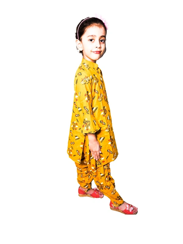 Moms Kurtiz Kids Kurti Patiyala Set - Yellow, 4_5yrs