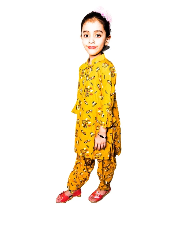 Moms Kurtiz Kids Kurti Patiyala Set - Yellow, 4_5yrs
