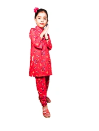 Moms Kurtiz Kids Kurti Patiyala Set - Red, 6_7yrs