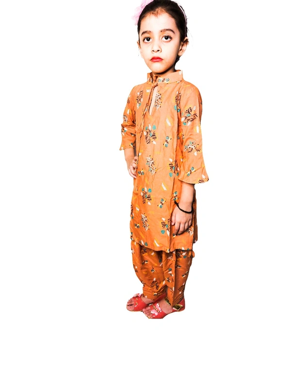 Moms Kurtiz Elegant Cute Kurti Patiyal Suit  - Beige, 4_5yrs