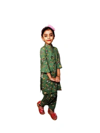 Moms Kurtiz Elegant Cute Kurti Patiyal Suit  - Olive, 4_5yrs