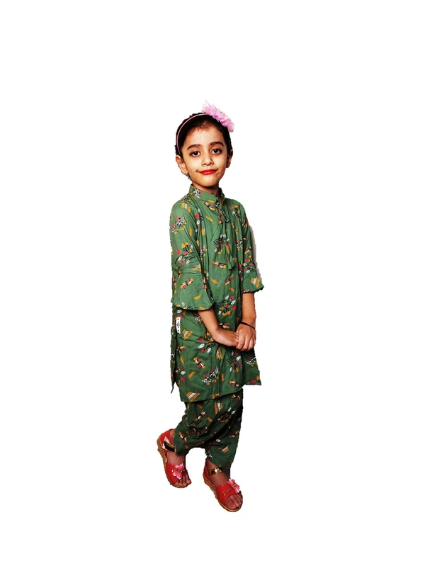 Moms Kurtiz Elegant Cute Kurti Patiyal Suit  - Olive, 4_5yrs