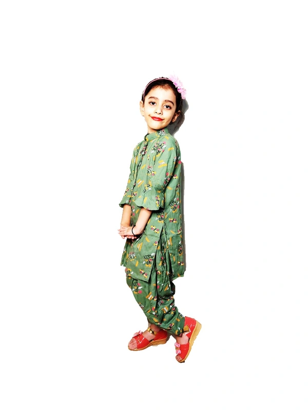 Moms Kurtiz Elegant Cute Kurti Patiyal Suit  - Olive, 4_5yrs