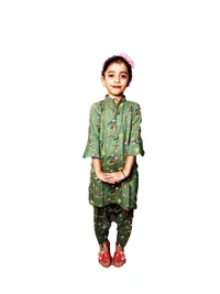 Moms Kurtiz Elegant Cute Kurti Patiyal Suit  - Olive, 4_5yrs