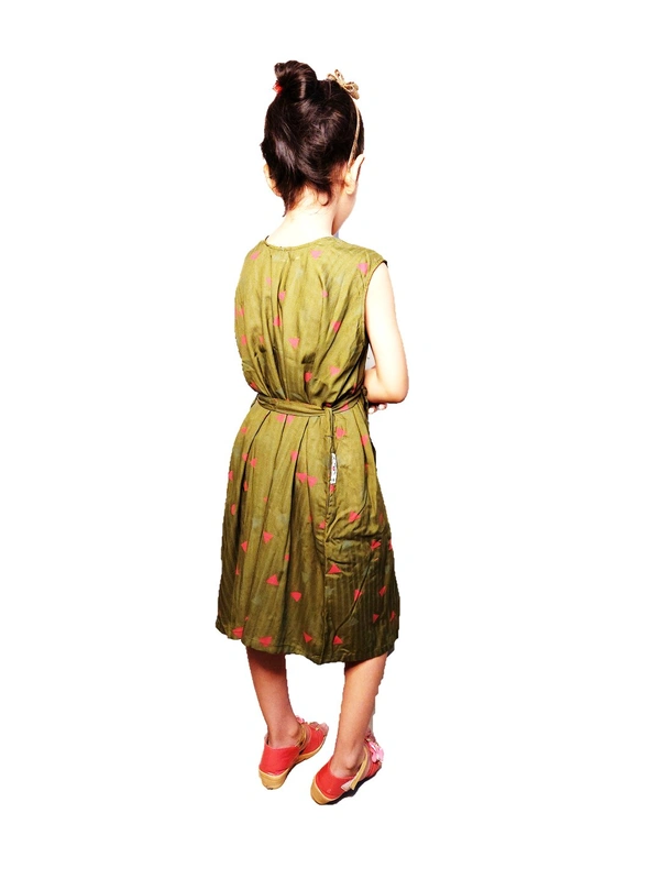 Moms Kurtiz Trandy Girl One Piece  Dress - Olive, 4_5yrs