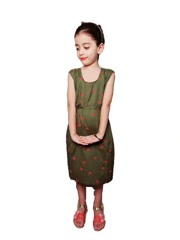Moms Kurtiz Trandy Girl One Piece  Dress - Olive, 4_5yrs