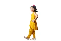 Moms Kurtiz  High Low Pattern Kurti Pant Set  - Yellow, 4_5yrs