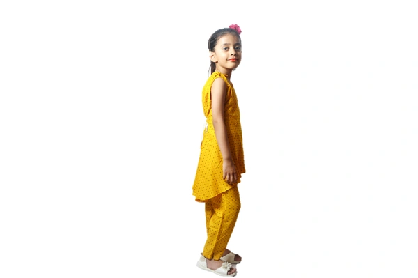 Moms Kurtiz  High Low Pattern Kurti Pant Set  - Yellow, 4_5yrs