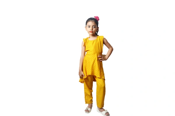 Moms Kurtiz  High Low Pattern Kurti Pant Set  - Yellow, 4_5yrs