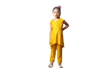 Moms Kurtiz  High Low Pattern Kurti Pant Set  - Yellow, 4_5yrs