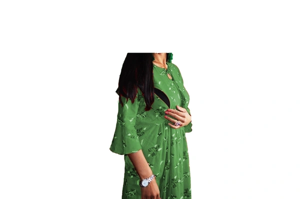 Mom's Kurtiz by Neil Maternity Wear Anarkali Style Kurti - Olive, 42, Premium Quality rayon Cotton