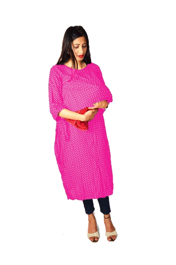 Mom's Kurtiz by Neil Maternity Kurti With Nursing Cover Pattern - Pink, 42, Premium Quality Rayon Cotton