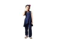 Trendy  High Low Kurti Pant Set - Blue, 6_7