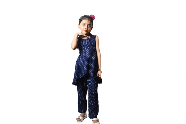 Trendy  High Low Kurti Pant Set - Blue, 6_7
