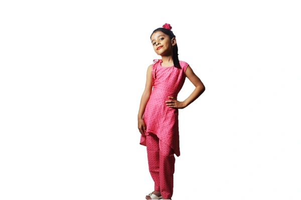 Trendy  High Low Kurti Pant Set - Pink, 4_5