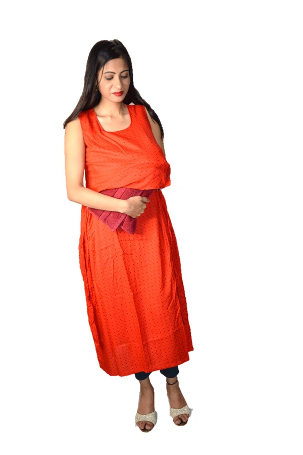 Mom's Kurtiz by Neil Moms Kurtiz_Maternity Western Wear With Nursing Cover  - Red, 42, Premium Quality Rayon Cotton 