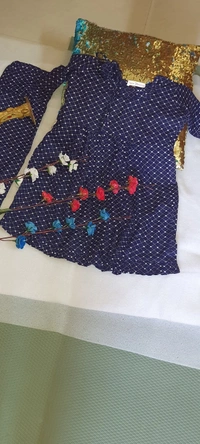 Kids Frill Kurti With Pant - Blue, 7_8