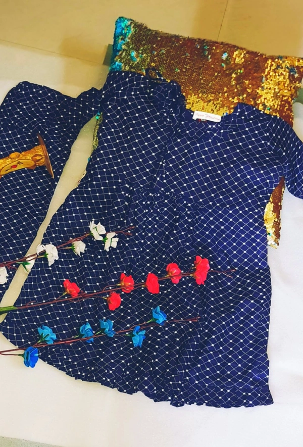 Kids Frill Kurti With Pant - Blue, 5_6
