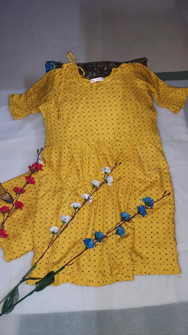 Kids Frill Kurti With Pant - Yellow, 6_7