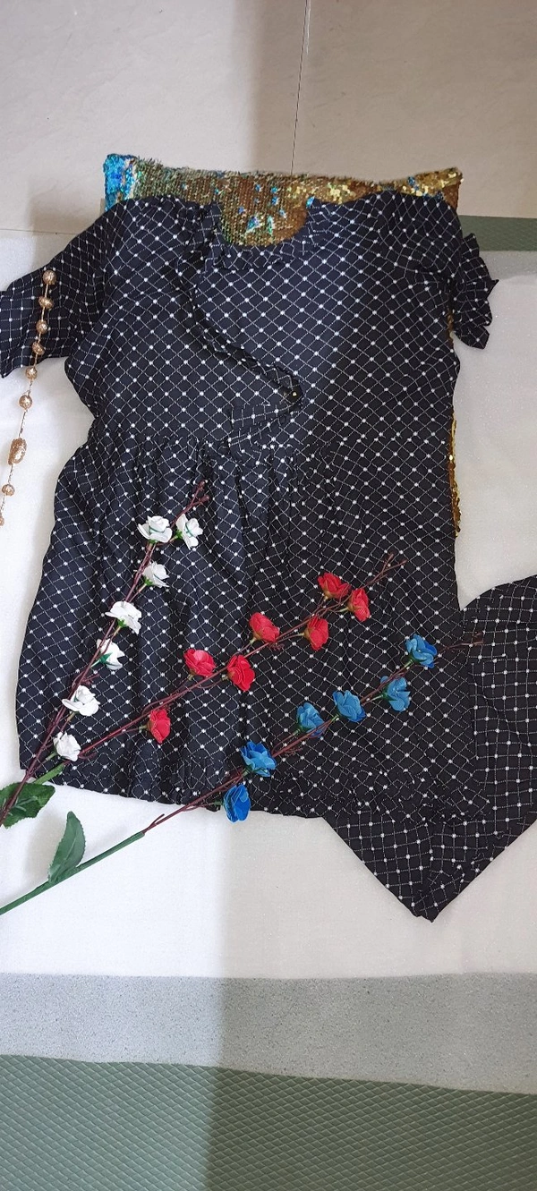 Kids Frill Kurti With Pant - Black, 3_4