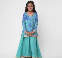 Girls Silk Silk Kurti Palazzo in Turquoise Color  - Turquoise, 3^4
