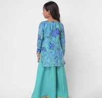 Girls Silk Silk Kurti Palazzo in Turquoise Color  - Turquoise, 3^4