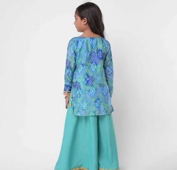 Girls Silk Silk Kurti Palazzo in Turquoise Color  - Turquoise, 3^4