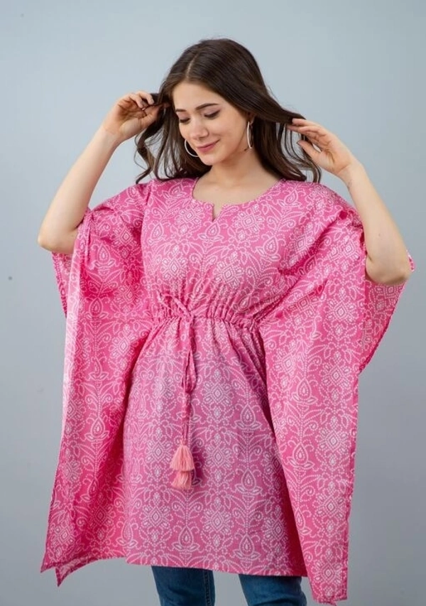 Deal Wheel Best Deal On Ladies Wear Below 500 Comfy RAYON printed Lehriya Kaftan - Light pink, 44
