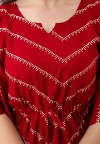 Charvy Comfy Rani Lehriya Printed Rayon Kaftan - Red, 44