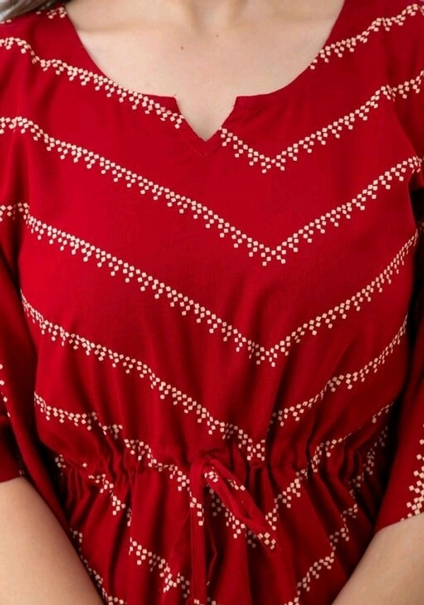 Charvy Comfy Rani Lehriya Printed Rayon Kaftan - Red, 44
