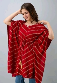 Charvy Comfy Rani Lehriya Printed Rayon Kaftan - Red, 44