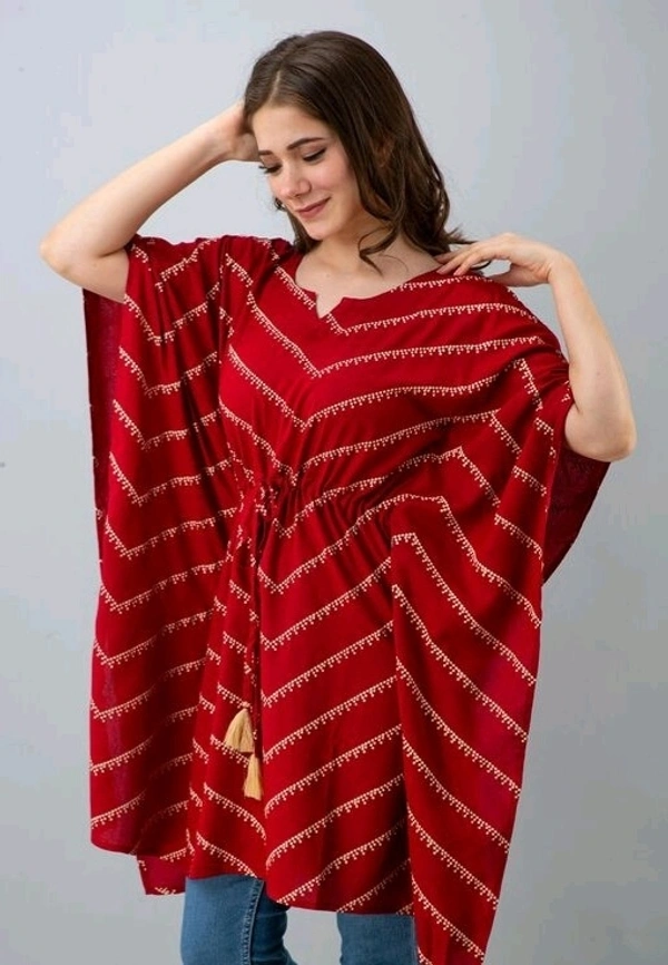Charvy Comfy Rani Lehriya Printed Rayon Kaftan - Red, 44