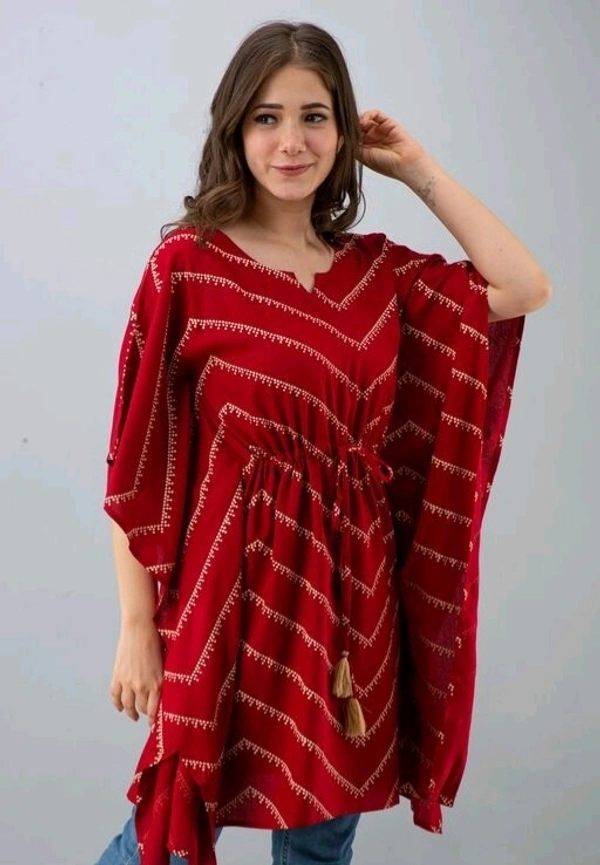 Charvy Comfy Rani Lehriya Printed Rayon Kaftan - Red, 46