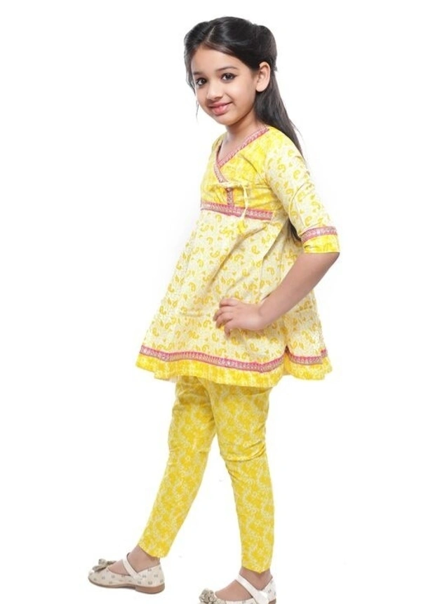 Deal Wheel  Online Shop Best Girls Kurti Set Below 500 Cute Cotton Anarkali Kurti & Pyjama Set  - Yellow, 4^5