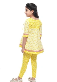 Deal Wheel  Online Shop Best Girls Kurti Set Below 500 Cute Cotton Anarkali Kurti & Pyjama Set  - Yellow, 4^5