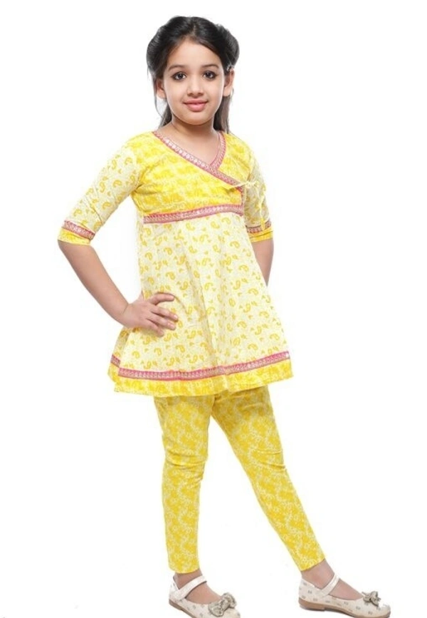 Deal Wheel  Online Shop Best Girls Kurti Set Below 500 Cute Cotton Anarkali Kurti & Pyjama Set  - Yellow, 7^8