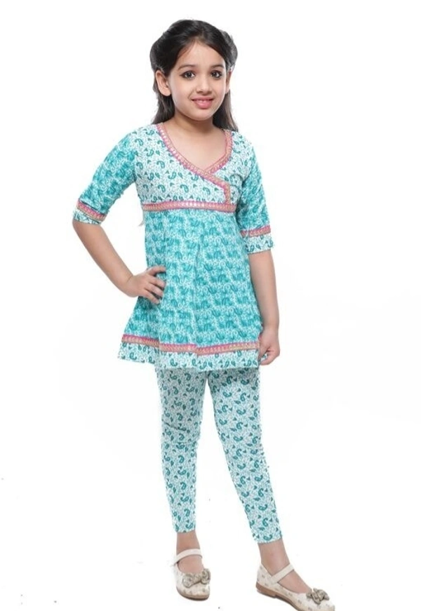 Deal Wheel  Online Shop Best Girls Kurti Set Below 500 Cute Cotton Anarkali Kurti & Pyjama Set  - blue, 2^3