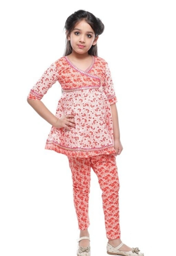 Deal Wheel  Online Shop Best Girls Kurti Set Below 500 Cute Cotton Anarkali Kurti & Pyjama Set  - peach, 3^4