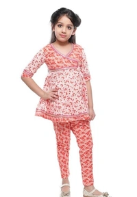 Deal Wheel  Online Shop Best Girls Kurti Set Below 500 Cute Cotton Anarkali Kurti & Pyjama Set  - peach, 5^6