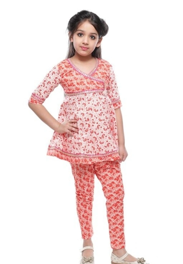 Deal Wheel  Online Shop Best Girls Kurti Set Below 500 Cute Cotton Anarkali Kurti & Pyjama Set  - peach, 5^6