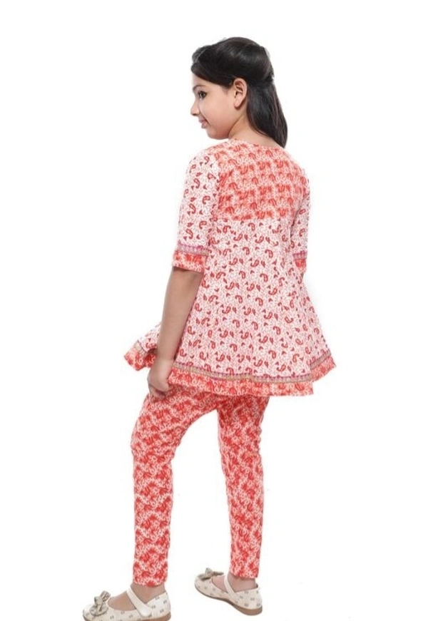 Deal Wheel  Online Shop Best Girls Kurti Set Below 500 Cute Cotton Anarkali Kurti & Pyjama Set  - peach, 7^8