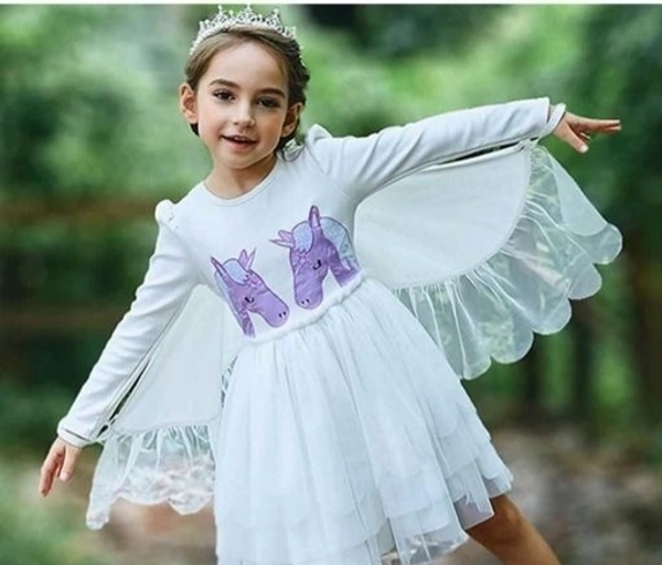 Deal Wheel Best Buy Kids Wear Below 500 Cute Girls Fairy  Frowk Dress With Wings - white, 4^5